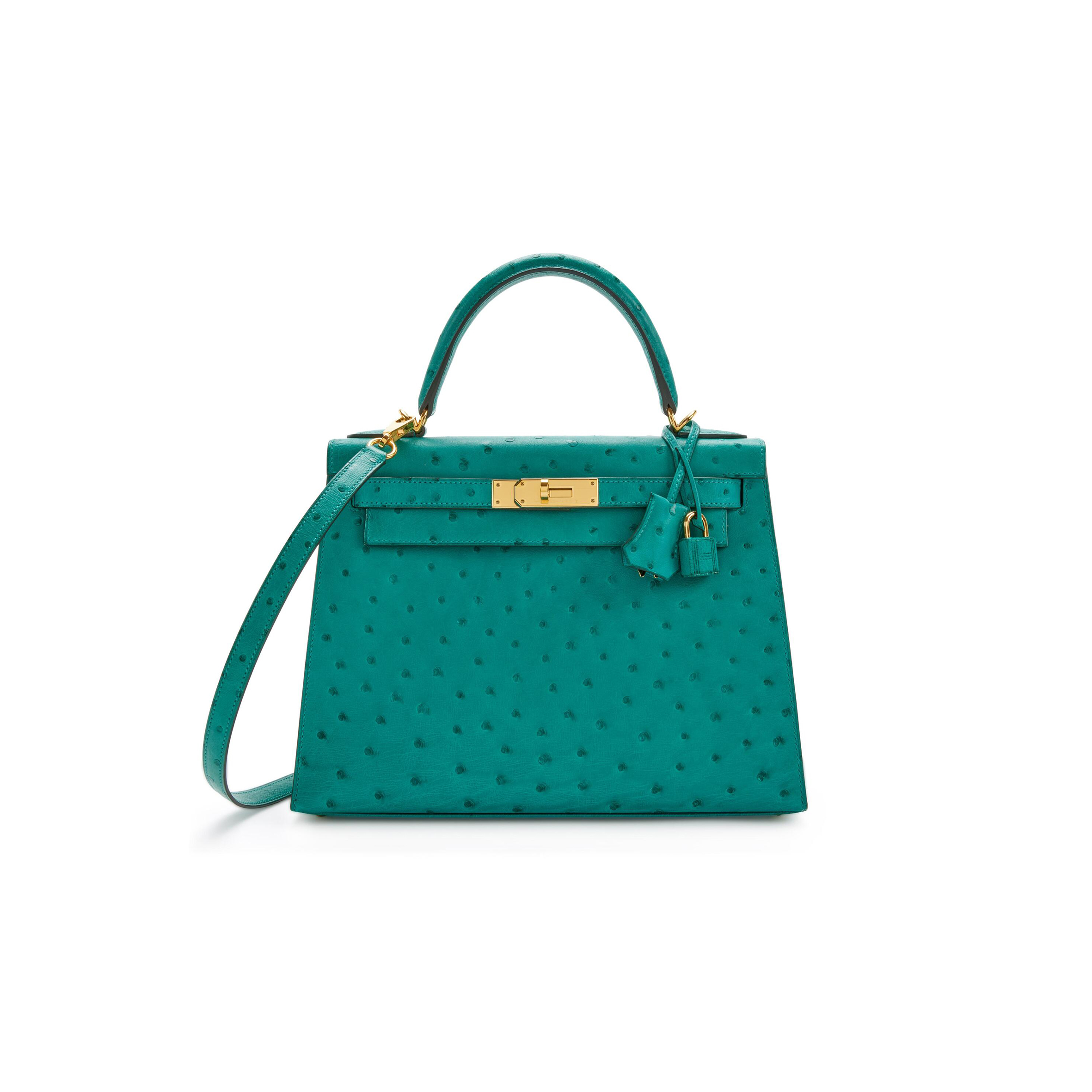 HERMÈS MASTER VERT VERONE OSTRICH KELLY SELLIER 25 GOLD HARDWARE (25*17*7cm)